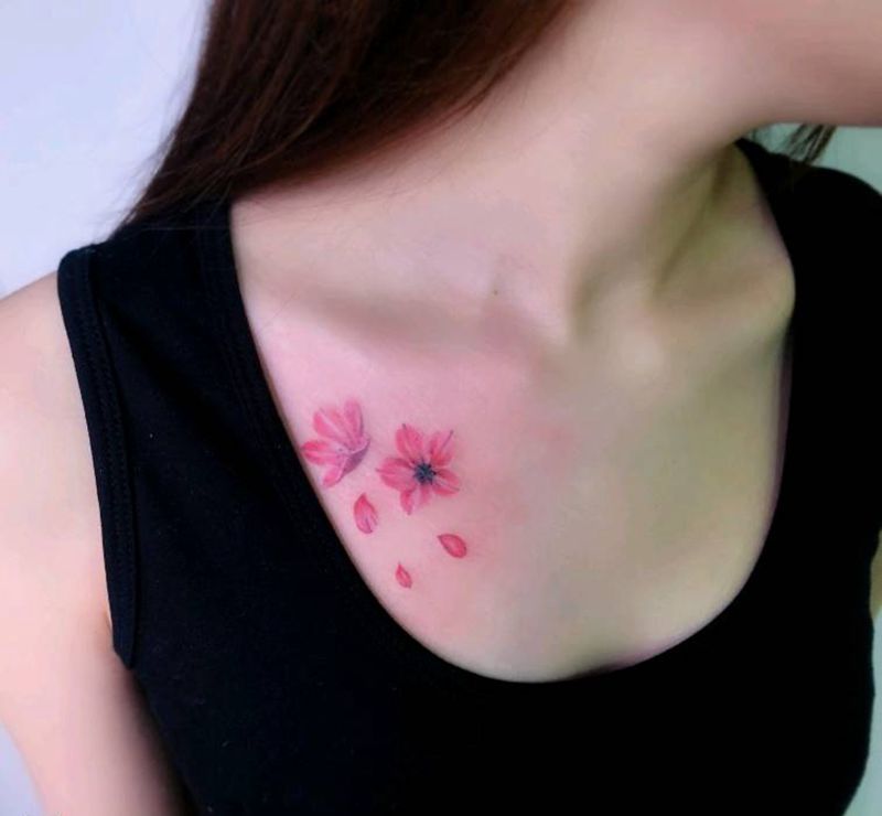 樱花纹身纹身图片_胸部纹身图案