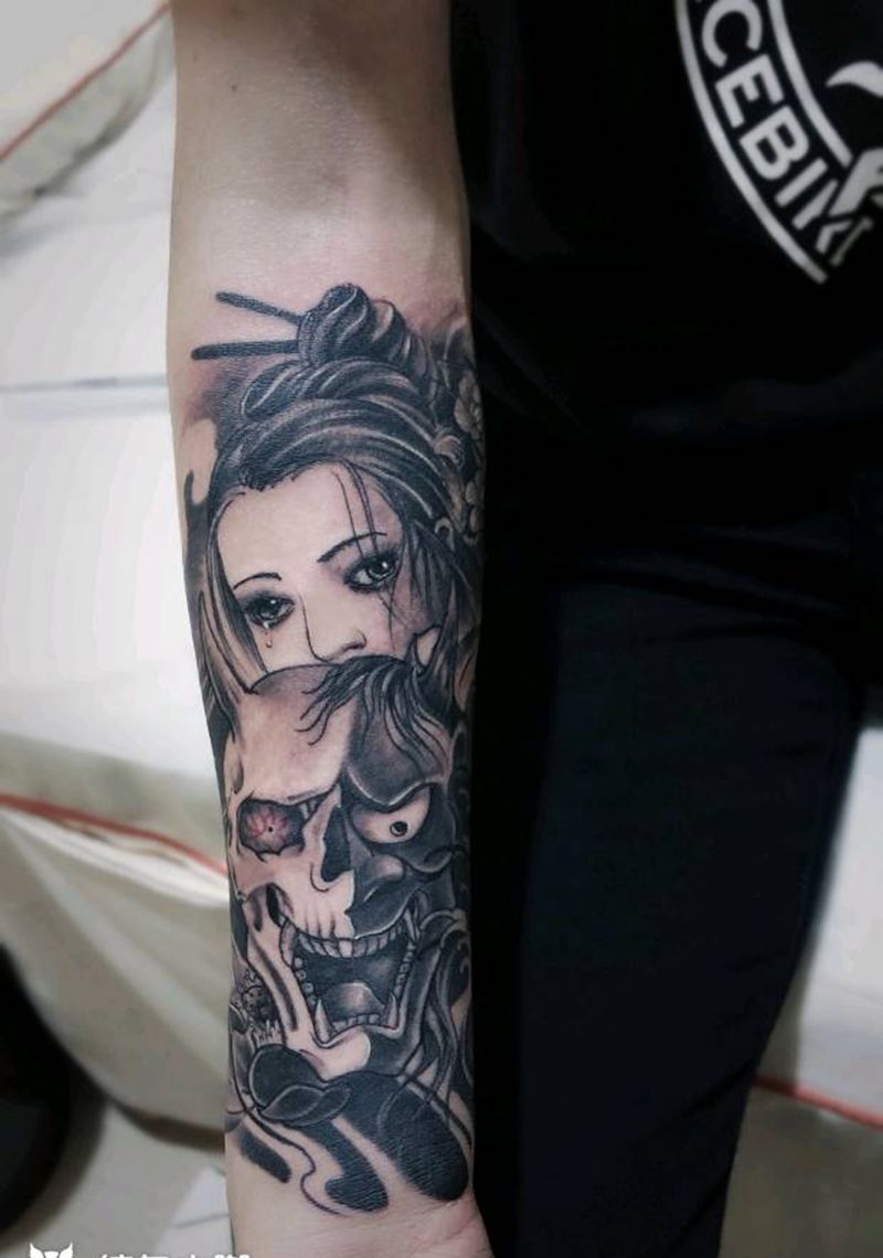 般若  艺妓纹身图片_手臂欧美写实纹身图案