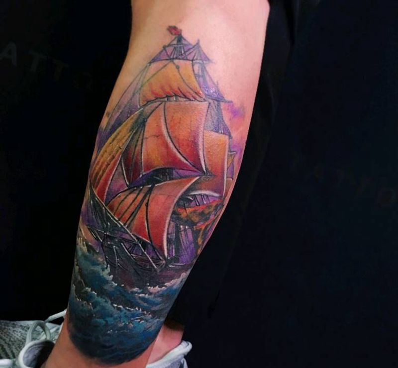 添加修改前后纹身图片_腿部新传统一帆风顺纹身图案