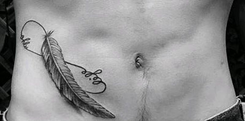 羽毛纹身纹身图片_腹部新传统羽毛纹身图案