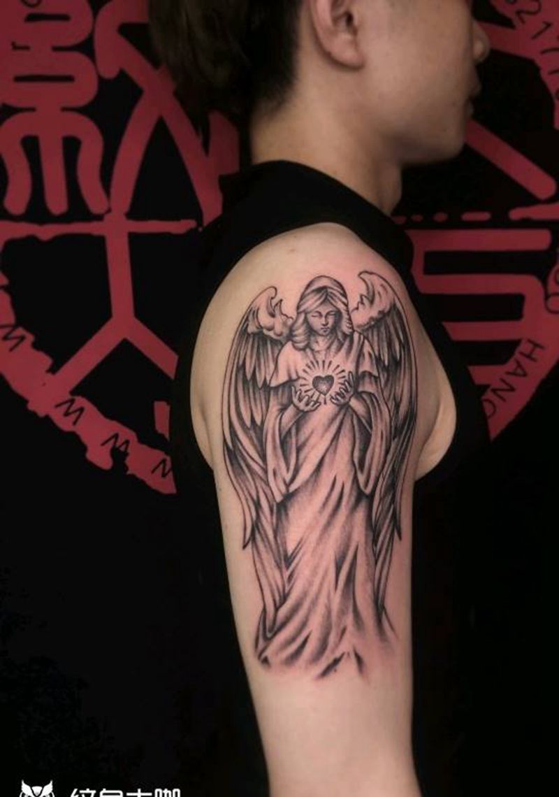 天使纹身纹身图片_手臂新传统纹身图案