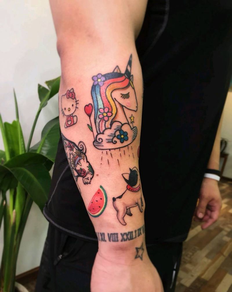 欧美  school拼接花臂纹身图片