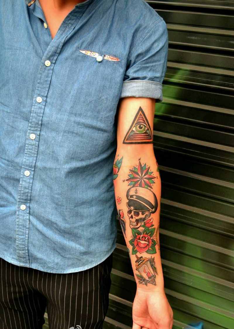 花  骷髅   school纹身图片