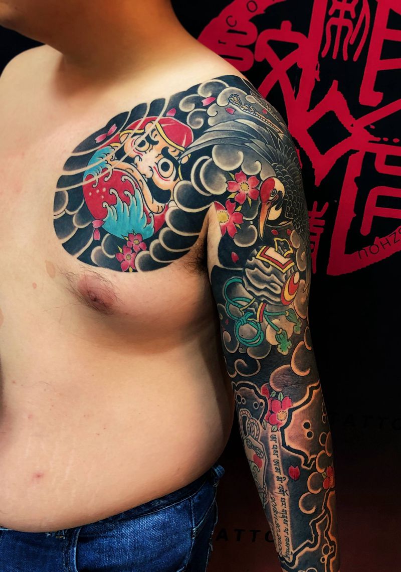 遮盖修改作品纹身图片_手臂胸部老传统纹身图案