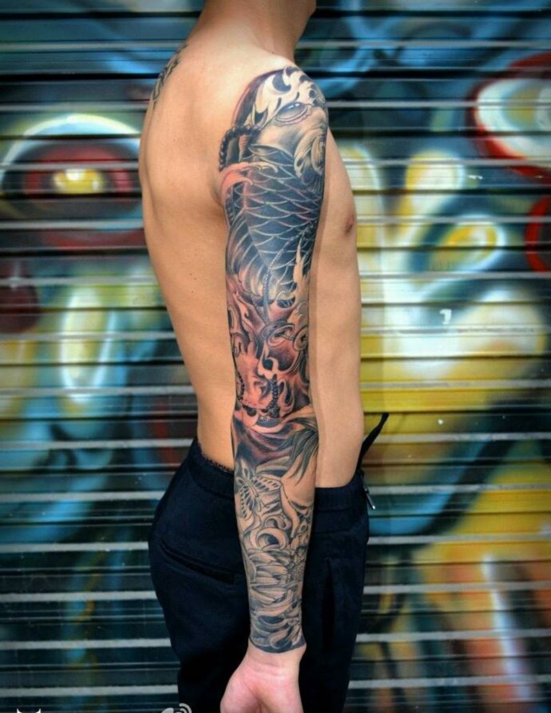 鲤鱼 花臂纹身纹身图片