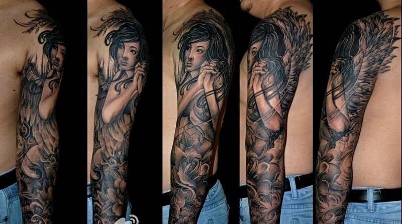 花臂 天使纹身图片