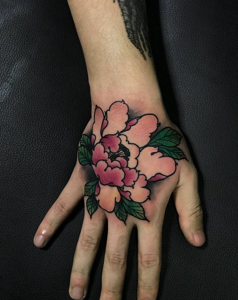 牡丹手背纹身图片_成品手部手臂传统习俗国画静物植物宗教纹身图案
