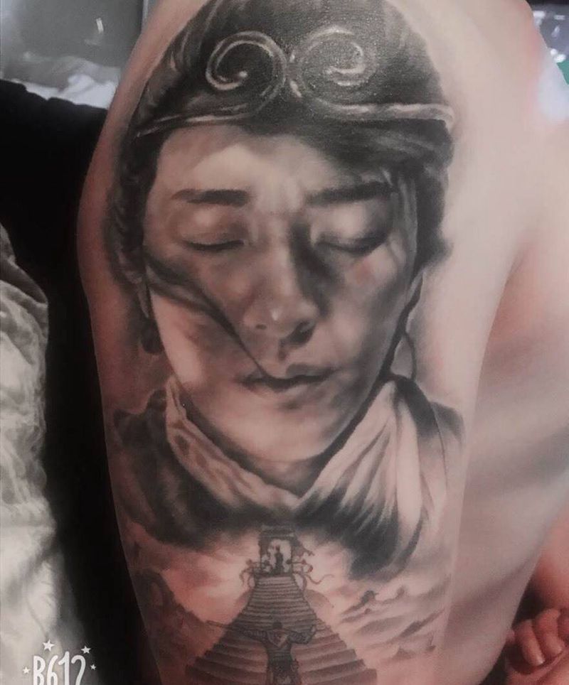 至尊宝恢复后纹身图片_手臂欧美写实肖像鬼神原创宗教纹身图案