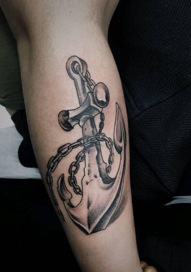 船锚纹身纹身图片_手臂新传统船锚纹身图案