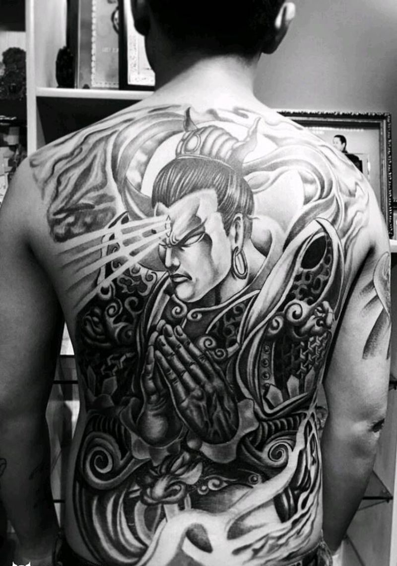 二郎神满背纹身纹身图片_背部老传统纹身图案