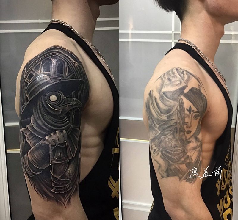 遮盖纹身作品纹身图片_肩部手部欧美写实纹身图案