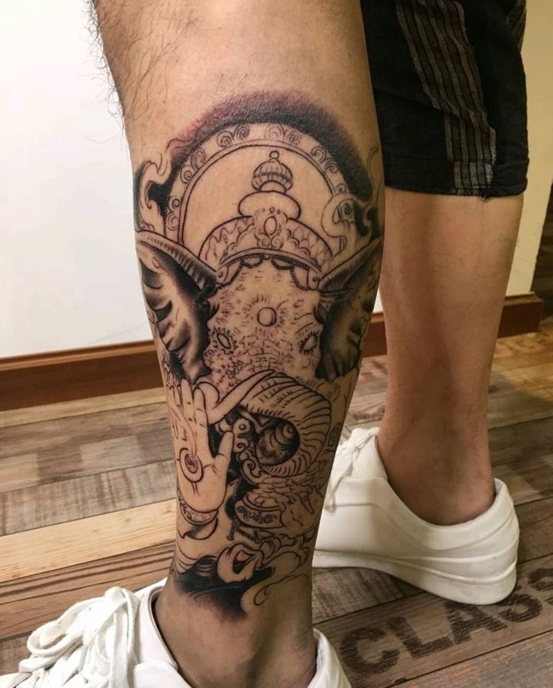 小腿纹身   象神纹身图片