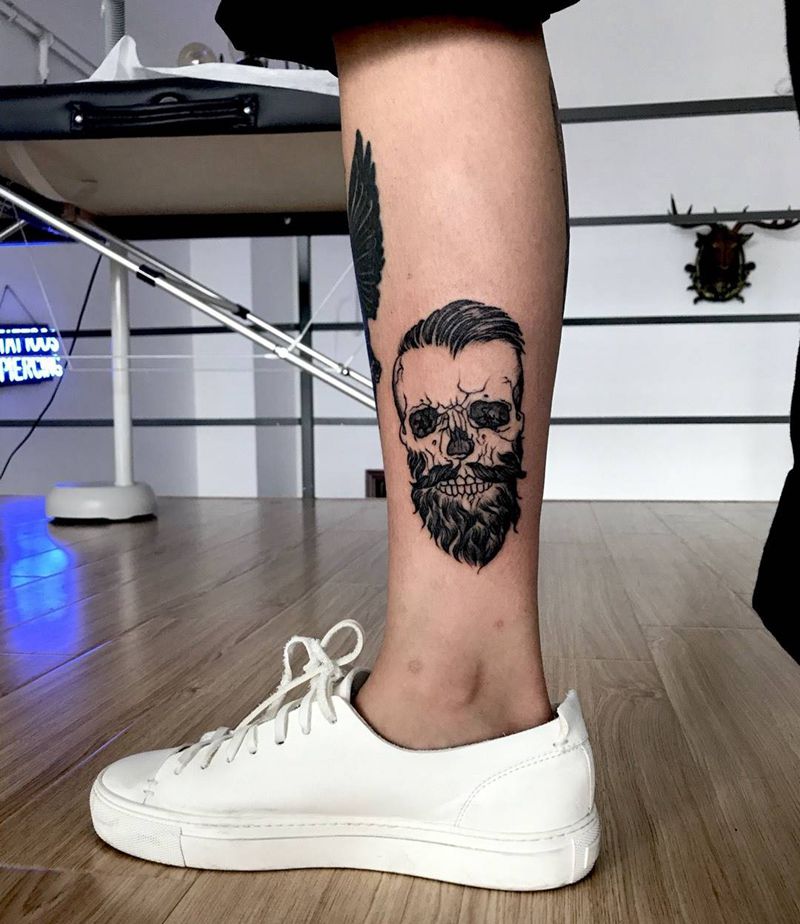 腿部骷髅先生纹身图片_成品腿部欧美宗教人物纹身图案