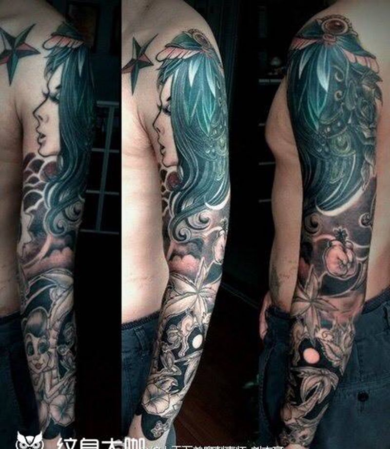 花臂遮盖作品纹身图片