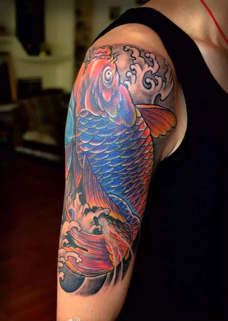 鱼盖狼头纹身图片