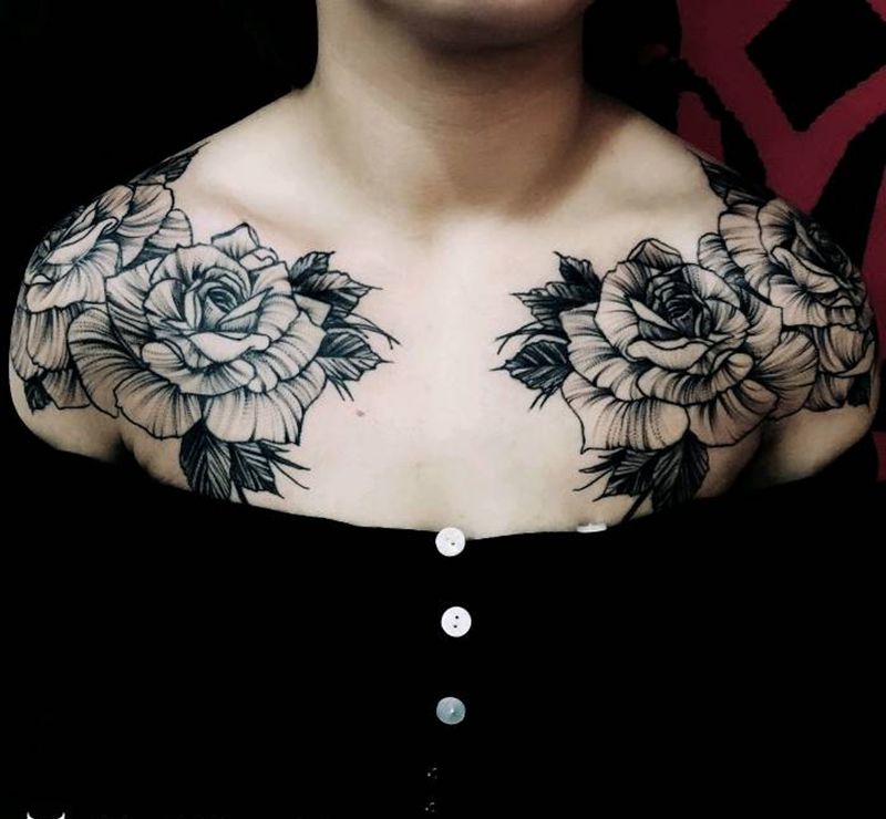 花纹身纹身图片_肩部新传统纹身图案