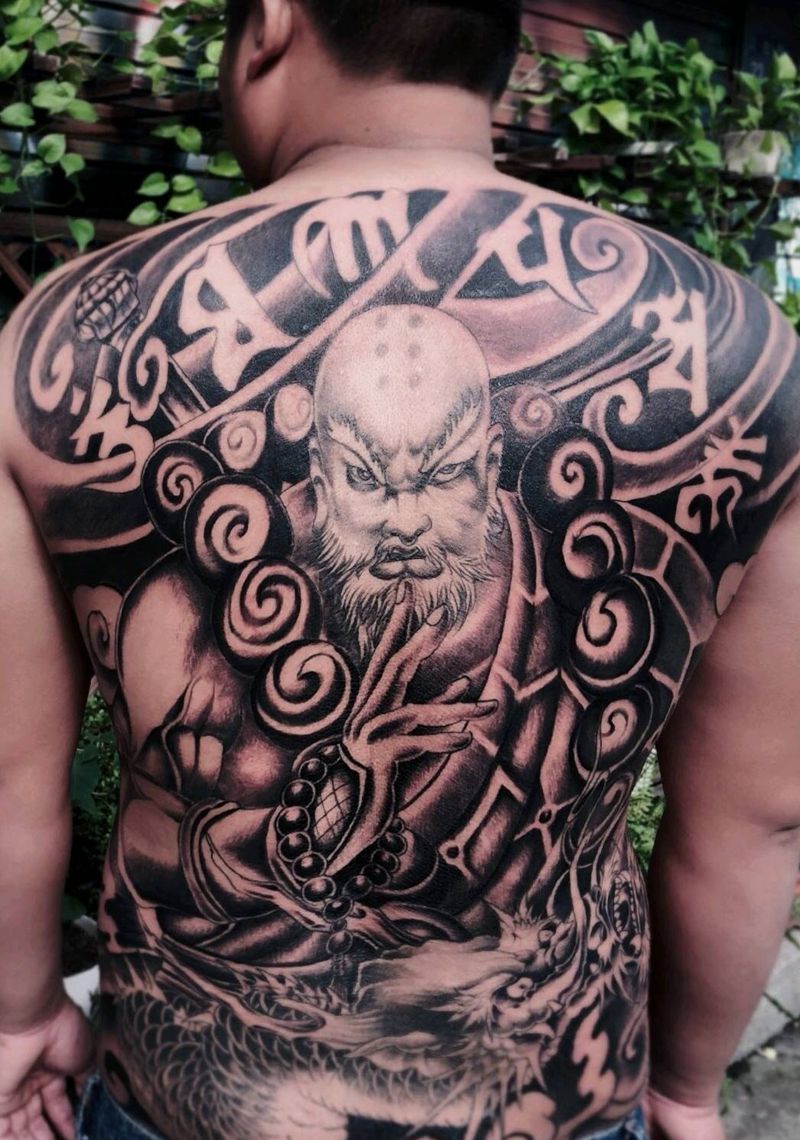 满背纹身纹身图片_背部新传统纹身图案