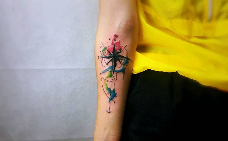 指南针纹身图片