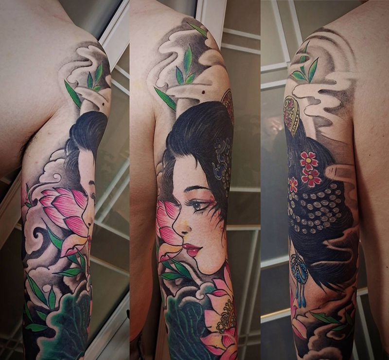 传统七分袖纹身图片_手臂新传统纹身图案