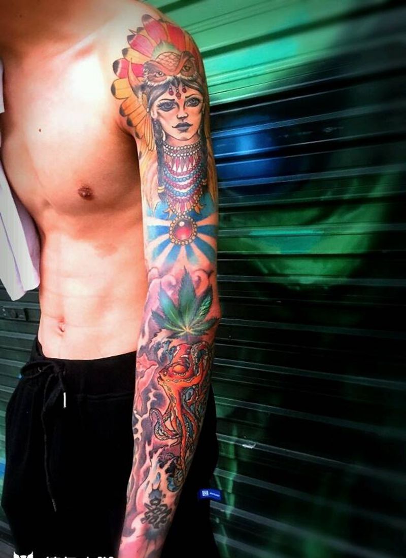 印第安美女纹身图片