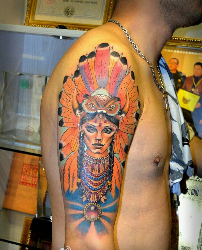 印第安美女纹身纹身图片