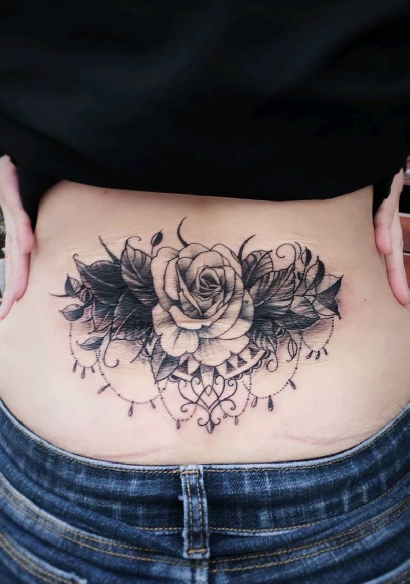 遮盖纹身   第二张遮盖前纹身图片_腰部新传统遮盖纹身图案