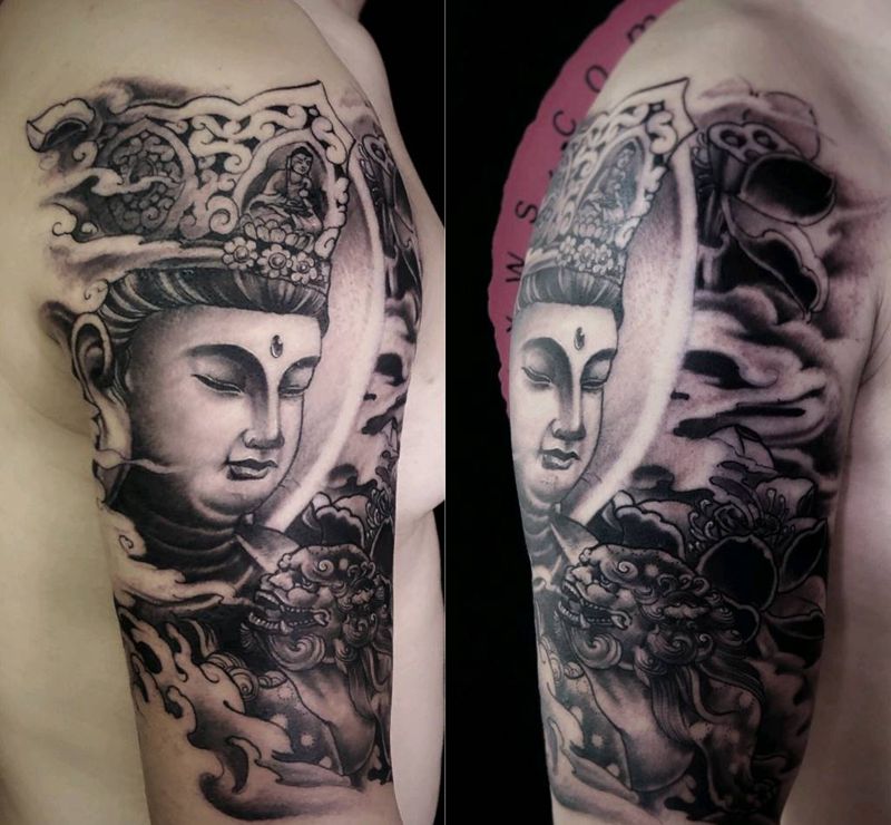 文殊菩萨纹身图片_手臂老传统纹身图案