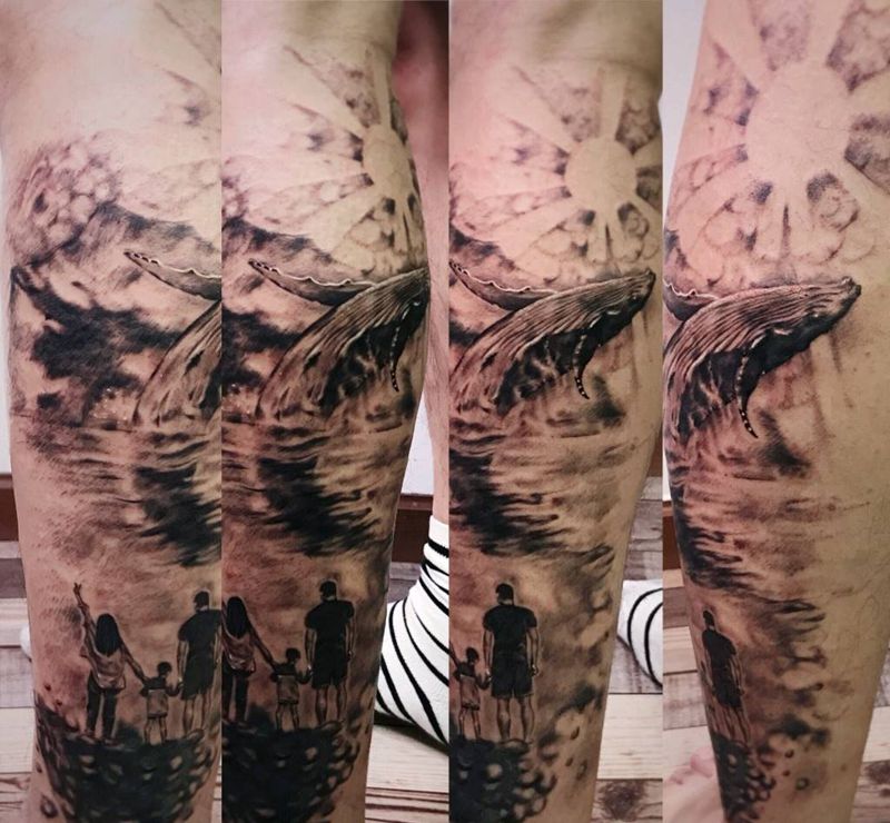 小腿纹身纹身图片_新传统纹身图案