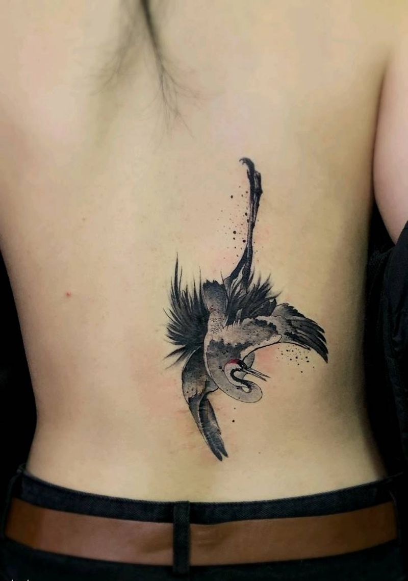 鹤纹身纹身图片_腰部新传统鹤纹身图案