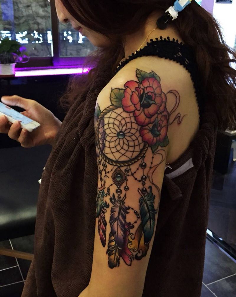 捕梦网纹身图片_手臂成品欧美原创静物school纹身图案