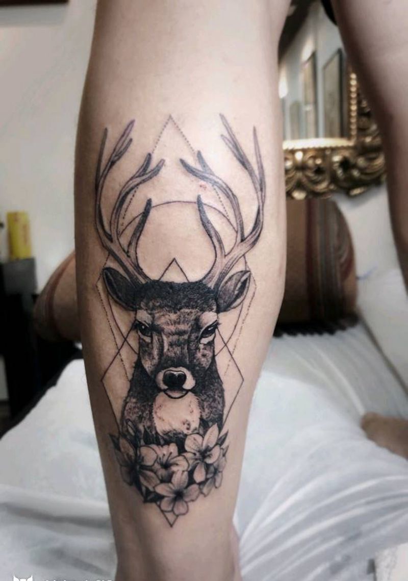 鹿纹身纹身图片_腿部纹身图案