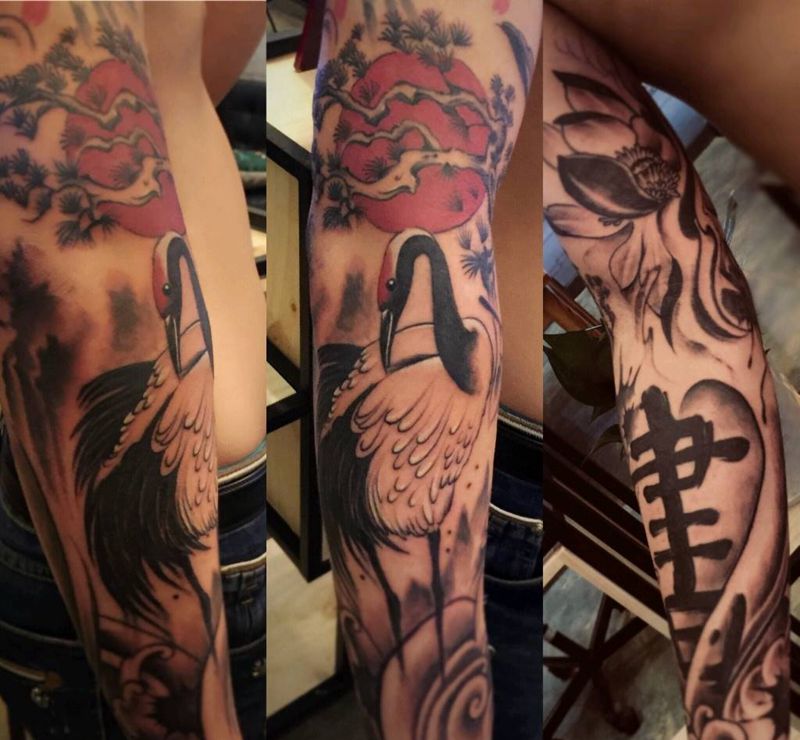 鹤   花臂纹身纹身图片