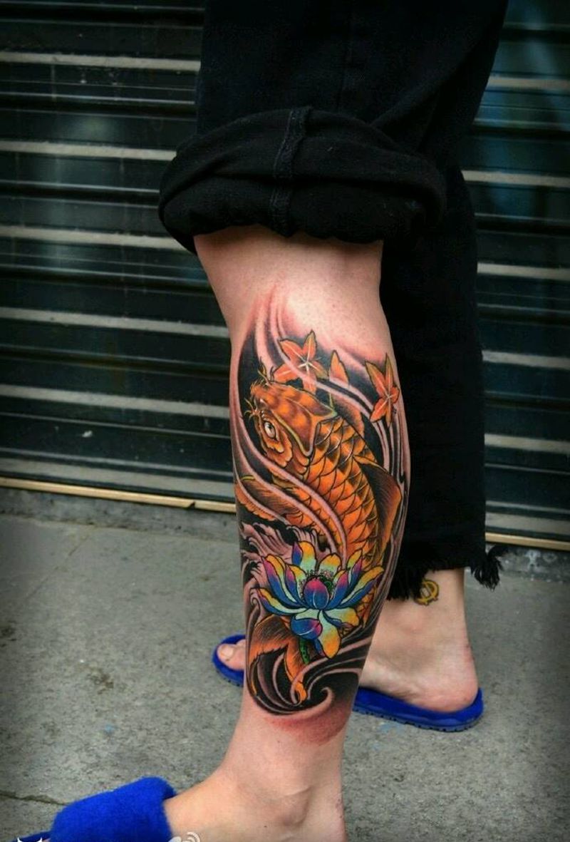 鲤鱼 小腿纹身纹身图片