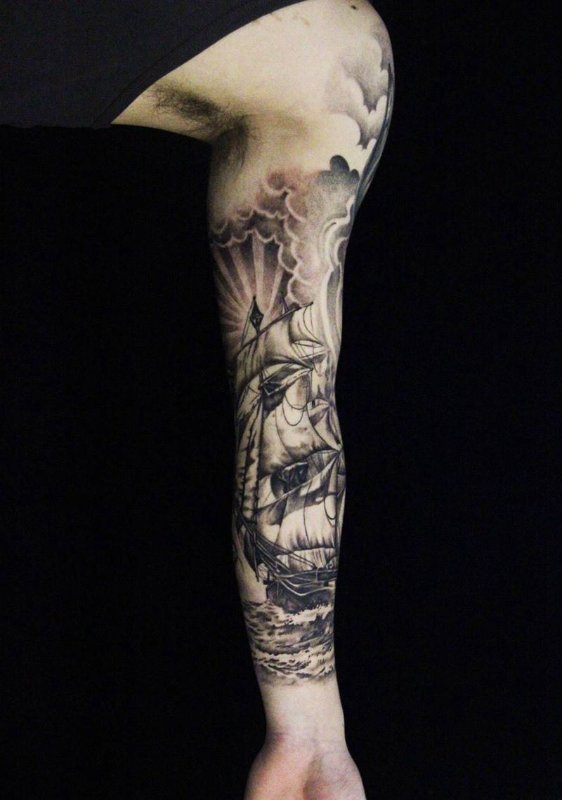 欧美花臂纹身图片_成品手臂欧美写实人物鬼神原创欧美素描欧美写实纹身图案