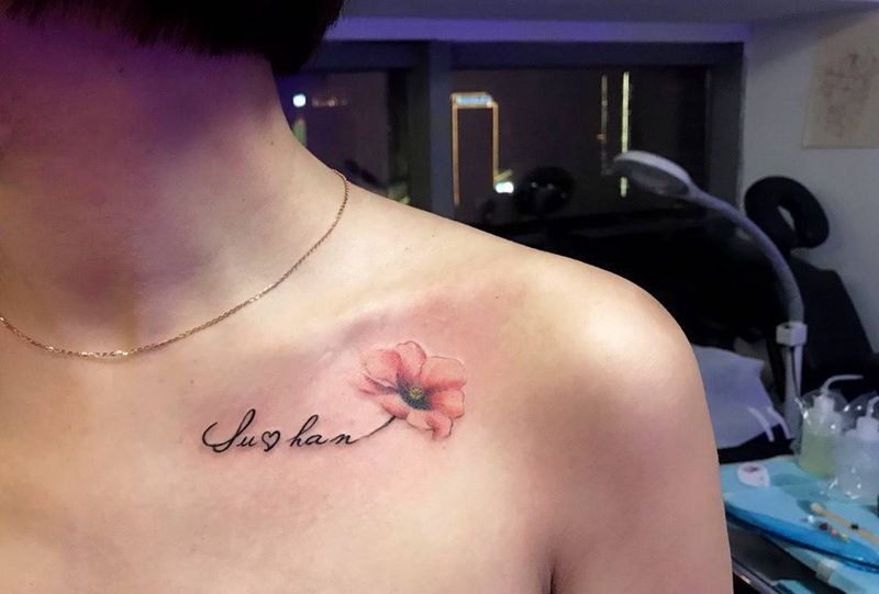 小清新纹身图片_成品胸部肩部欧美清新原创植物静物纹身图案