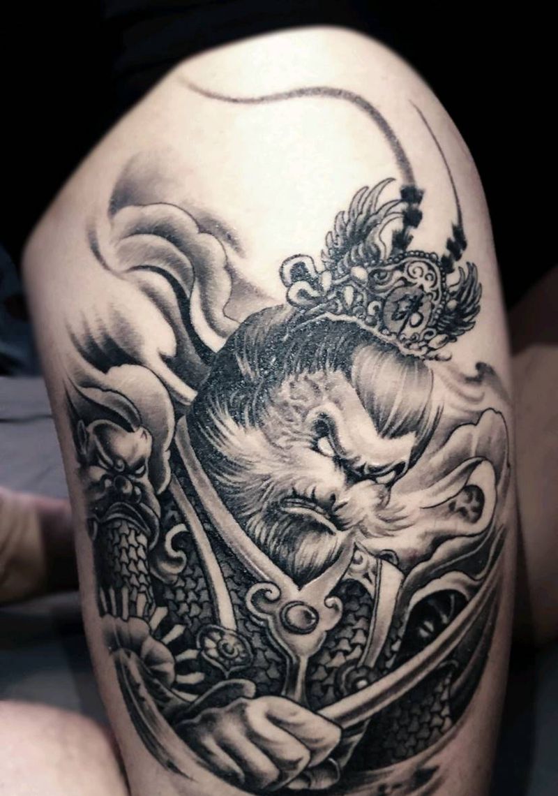 恢复中的斗战胜佛纹身图片_腿部新传统纹身图案