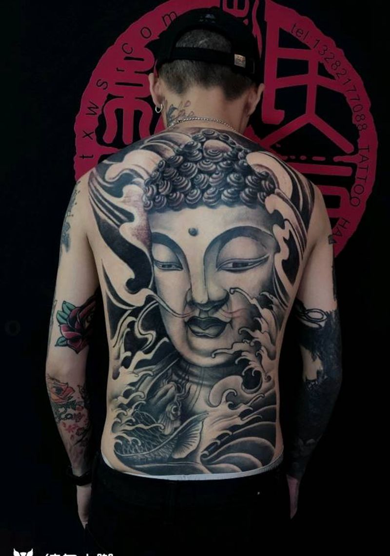 满背纹身纹身图片_背部新传统纹身图案