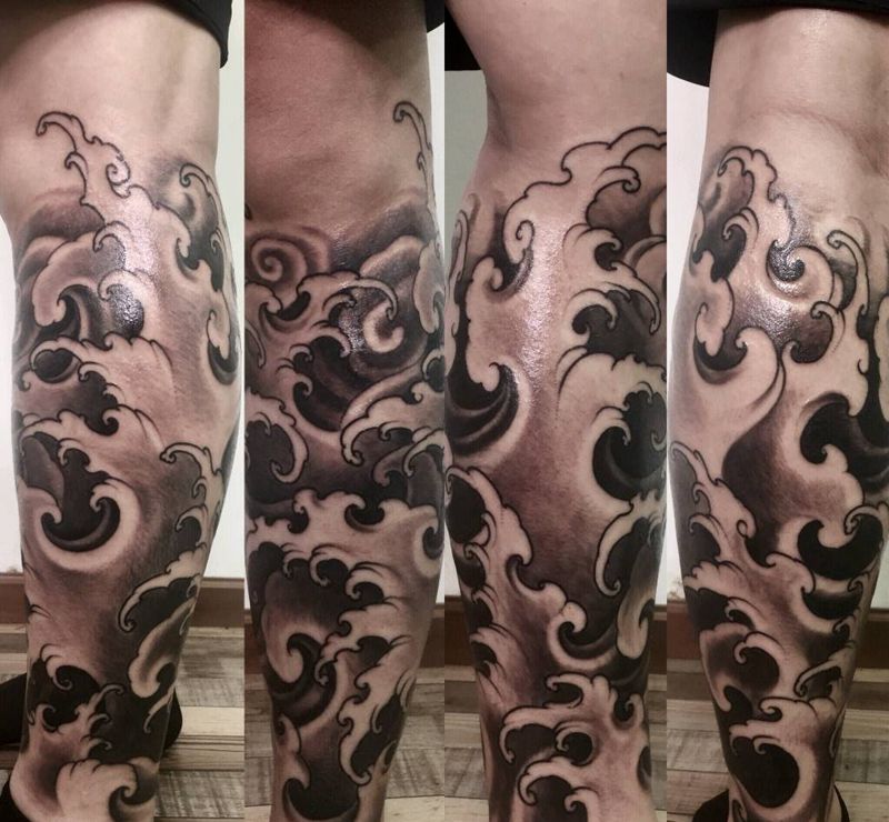 浪花   包小腿纹身纹身图片