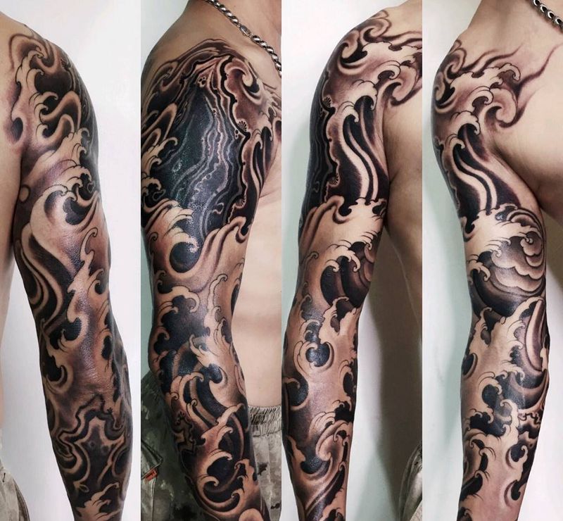 花臂纹身   浪臂纹身纹身图片_手臂新传统纹身图案