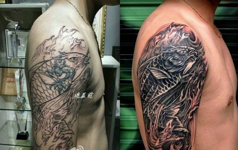 遮盖前后对比纹身图片