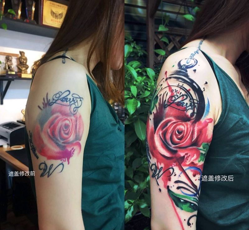 遮盖修改失败纹身纹身图片_手臂水彩纹身图案