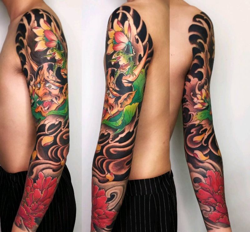 花臂纹身纹身图片_手臂新传统纹身图案