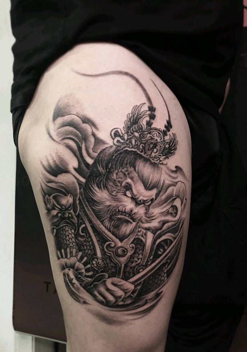 斗战胜佛纹身图片_腿部老传统纹身图案