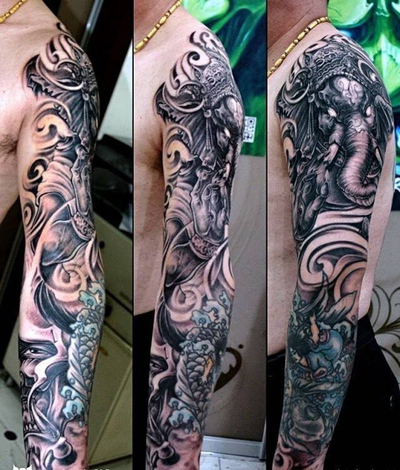 花臂 象神纹身图片
