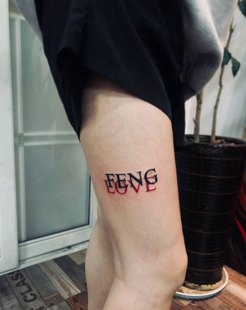 英文纹身图片_腿部花体字纹身图案