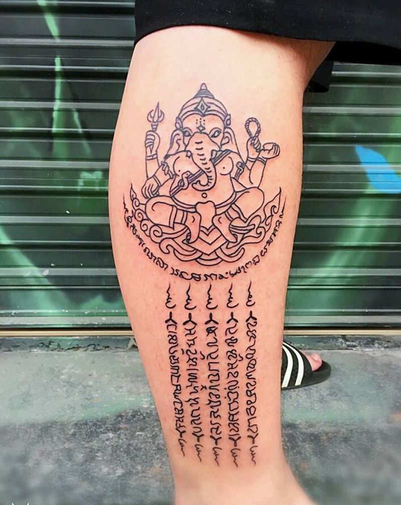 象神与经文纹身图片