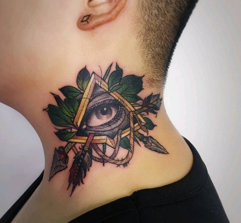 上帝之眼纹身图片_颈部New School纹身图案