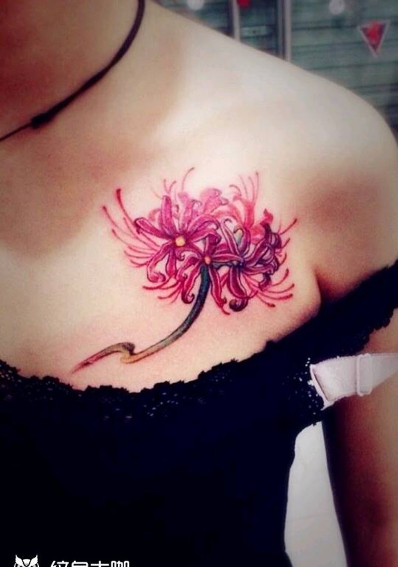 彼岸花纹身纹身图片_胸部纹身图案