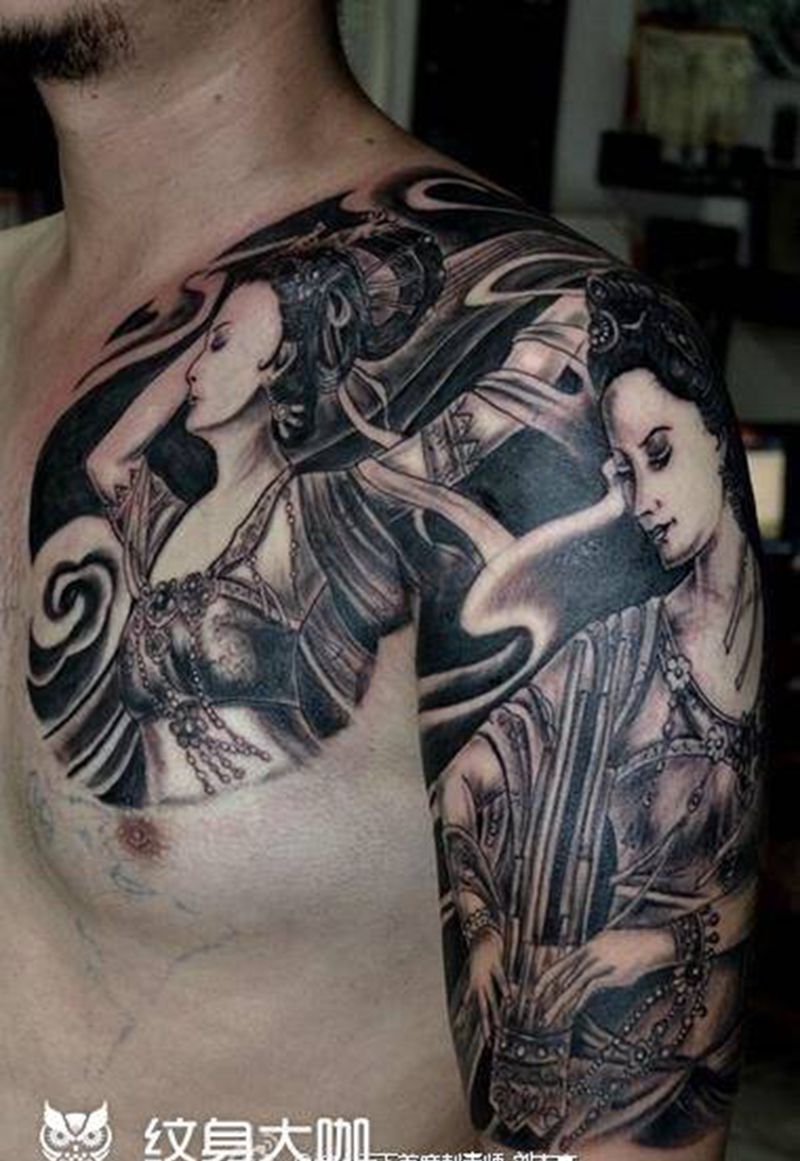飞天半甲纹身图片