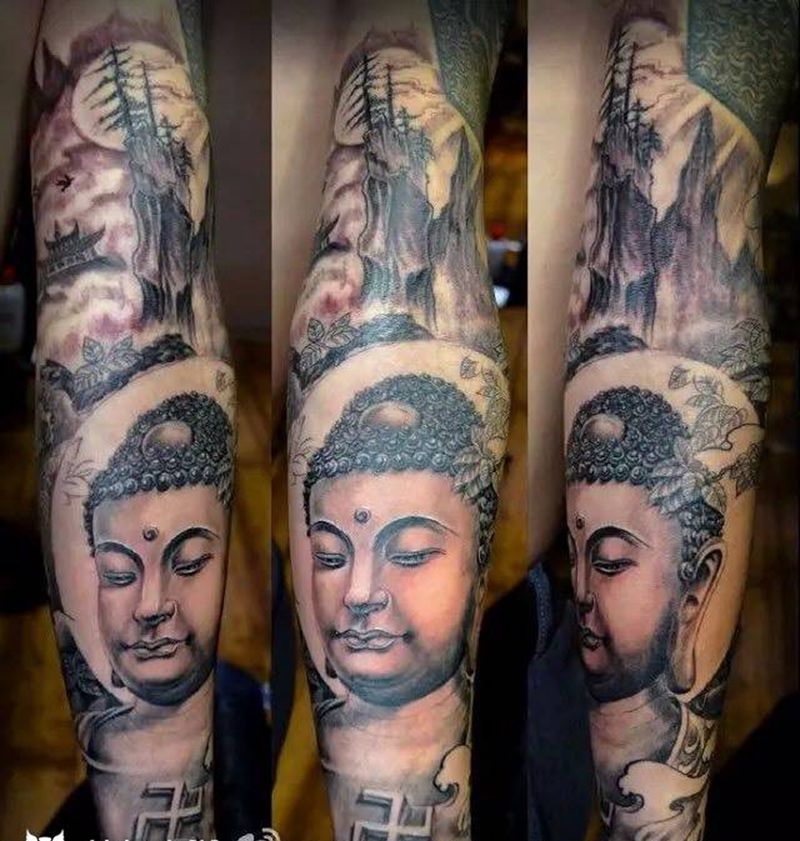 佛 花臂纹身图片